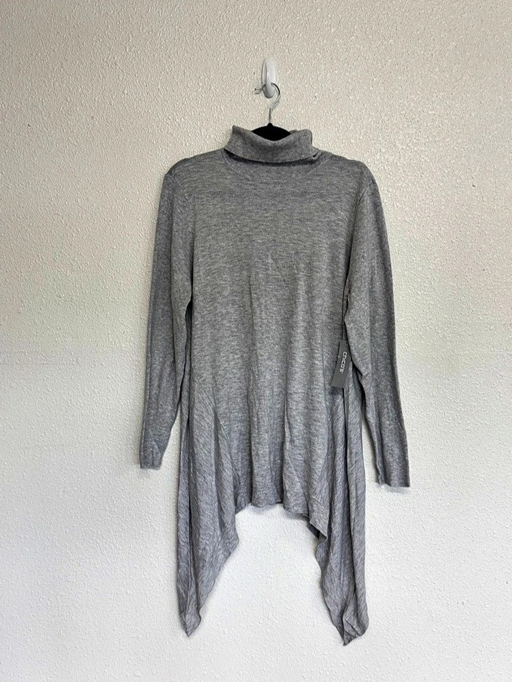 Chico's New Large Featherweight Cashmere Blend Turtleneck Tunic Sweater Gray